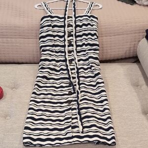 Ann Taylor Strapless Navy and White Wave Dress